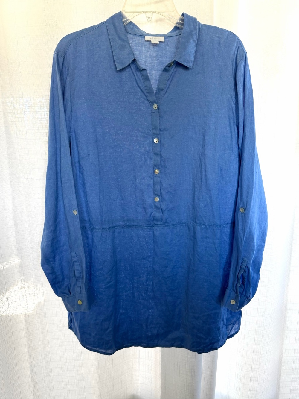 J.Jill Love Linen Blue 100% Linen Tunic Shirt Size L Minimalist Coastal Airy